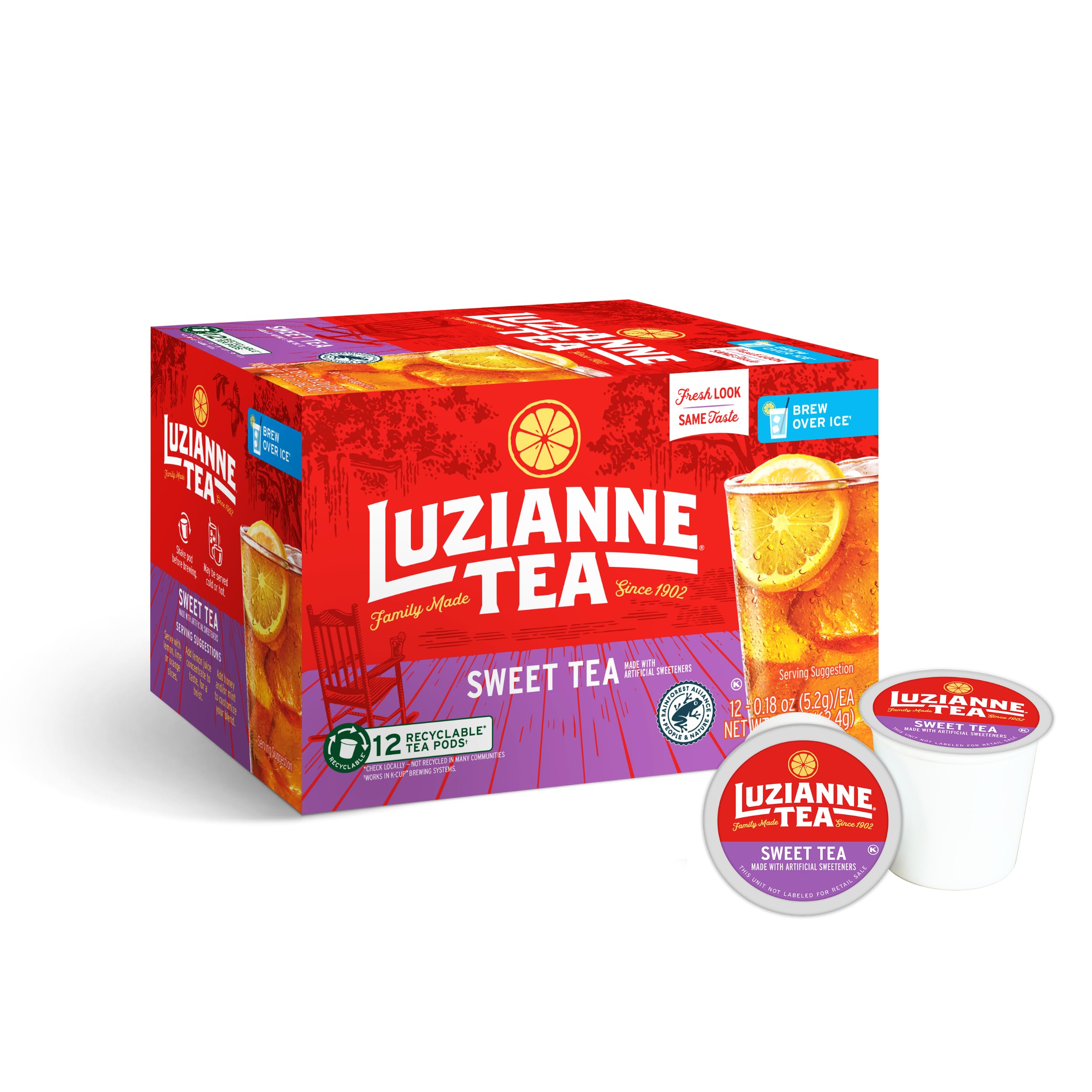 Luzianne sweet iced tea pods in a box for quick, refreshing home brew