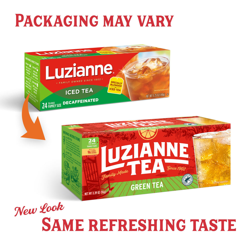Luzianne green tea bags steeping in water to make a smooth brew.