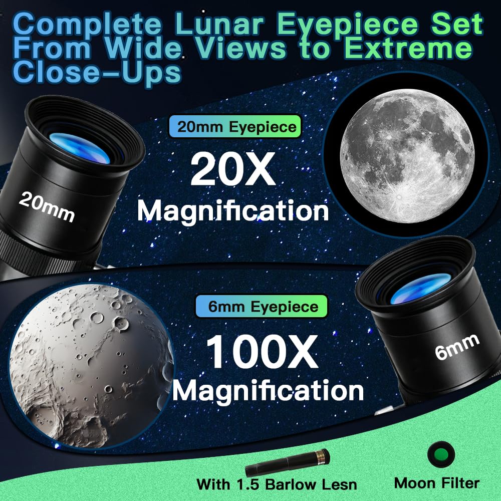 Luzsco telescope kids 2 eyepieces 6mm and 20mm for versatile sky viewing.