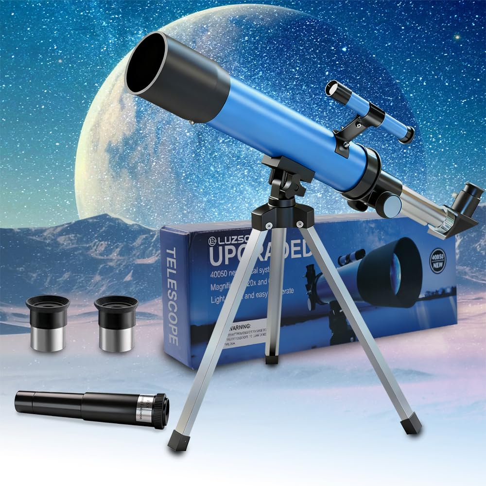 Luzsco telescope kids 50mm zoom invites young stargazers to observe lunar craters clearly.