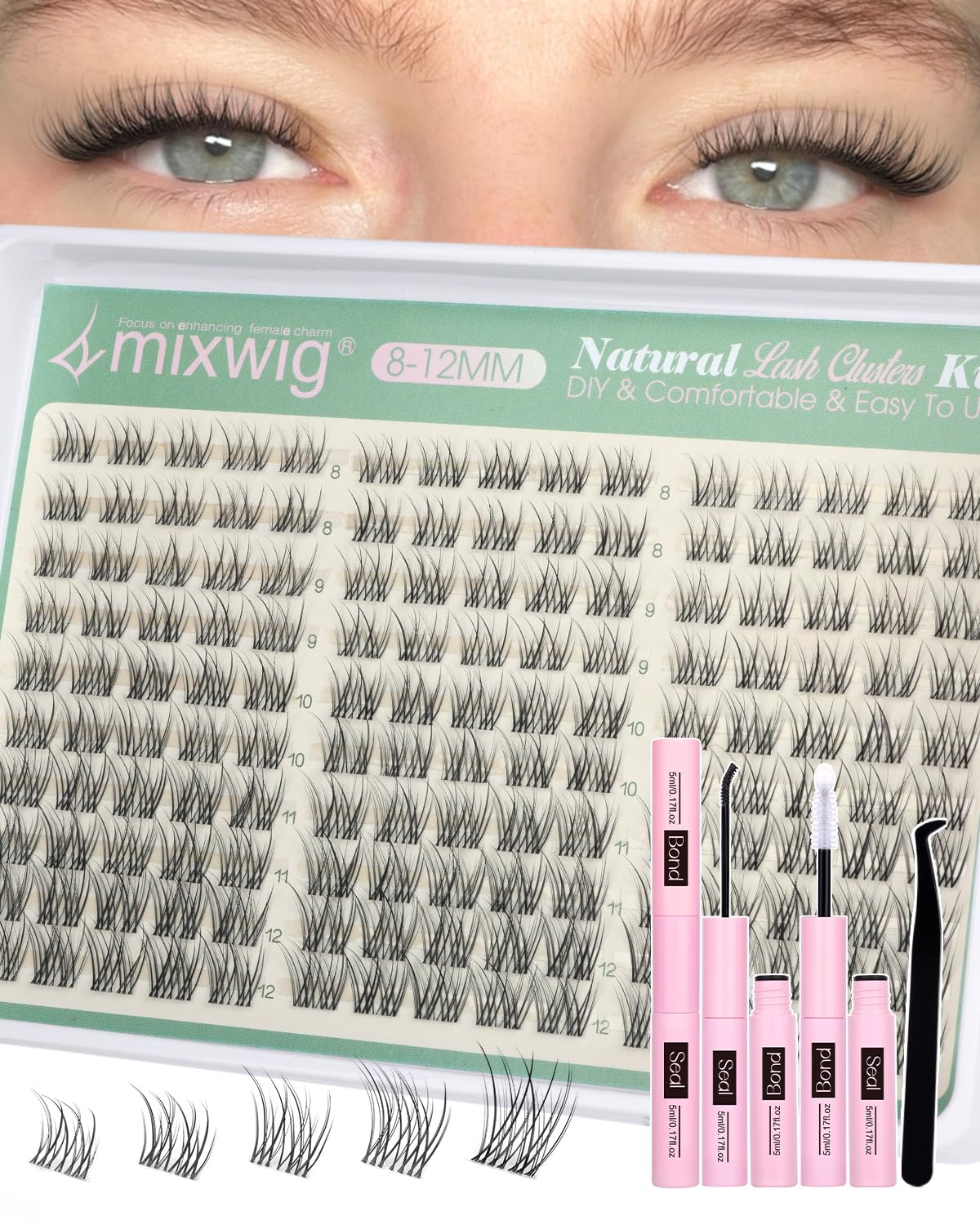 Lvmixwig short lash clusters with invisible band for seamless natural look.