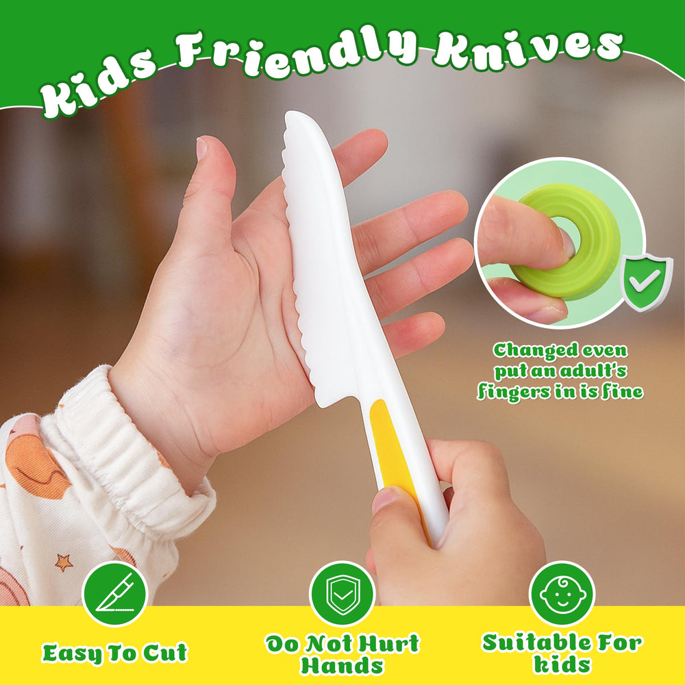 LWWTBS Serrated knives offer safe slicing during fun kitchen moments.
