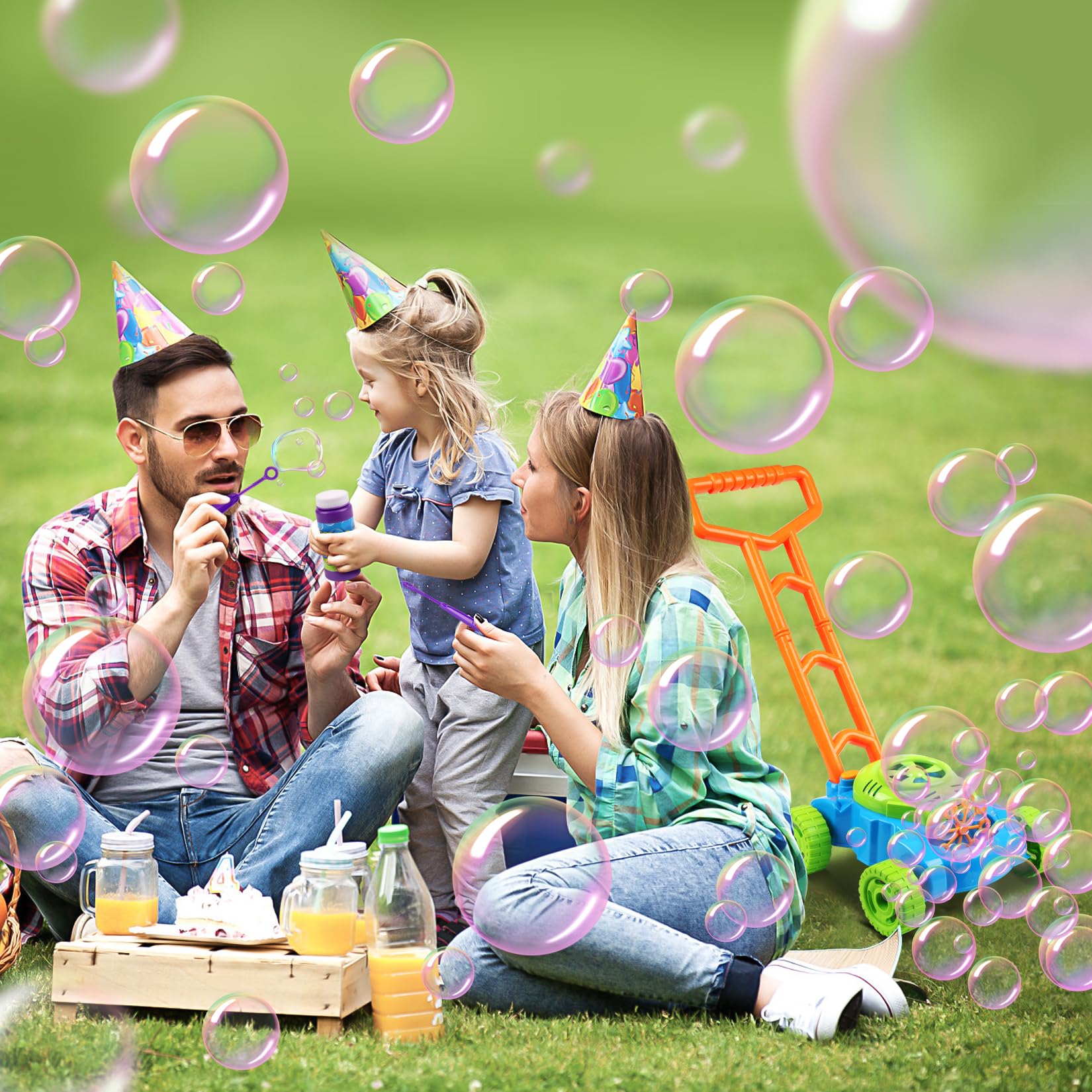 Lydaz bubble lawn mower in outdoor play encouraging active pretend gardening