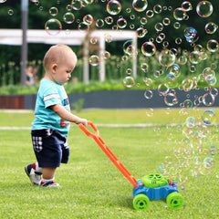 Lydaz bubble lawn mower side view showing detachable handle and storage