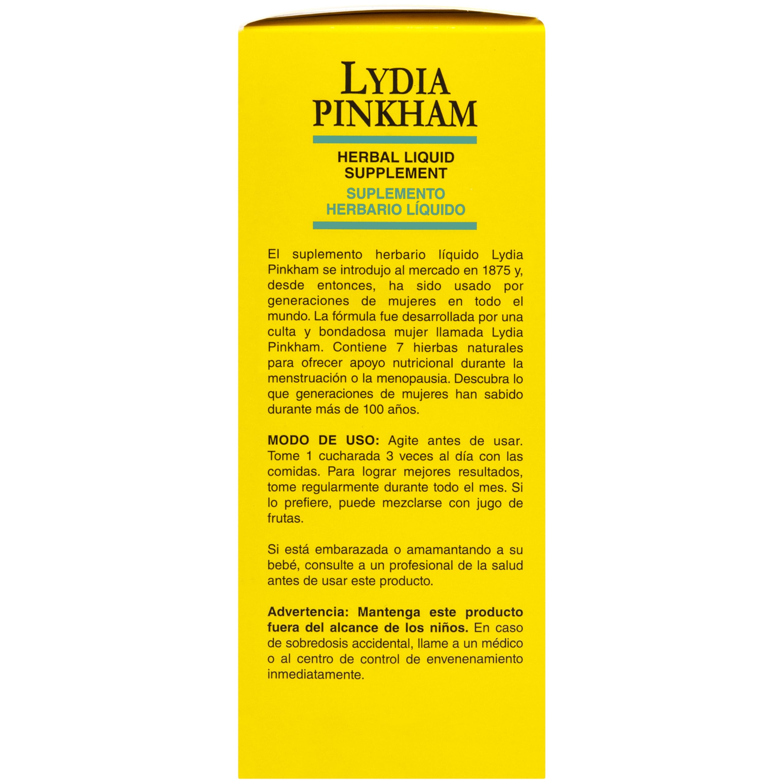 Lydia Pinkham liquid bottle pour-spout eases daily dosing