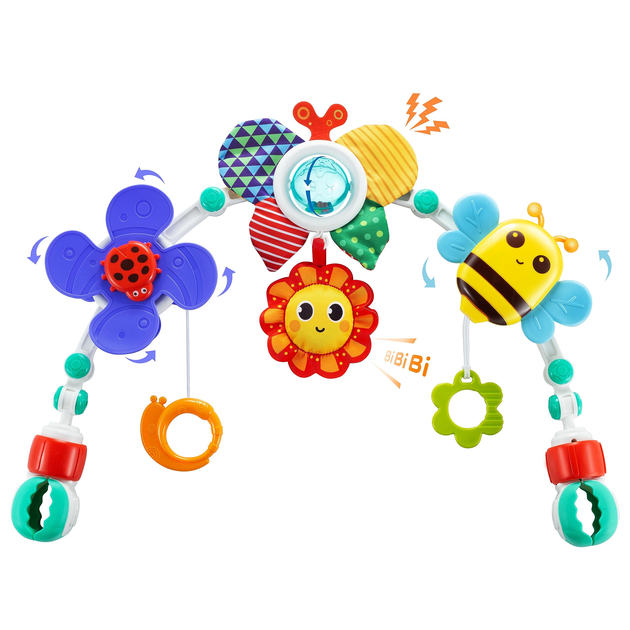 Lynncare adjustable arch bassinet toys clipped on a car seat handle for travel play