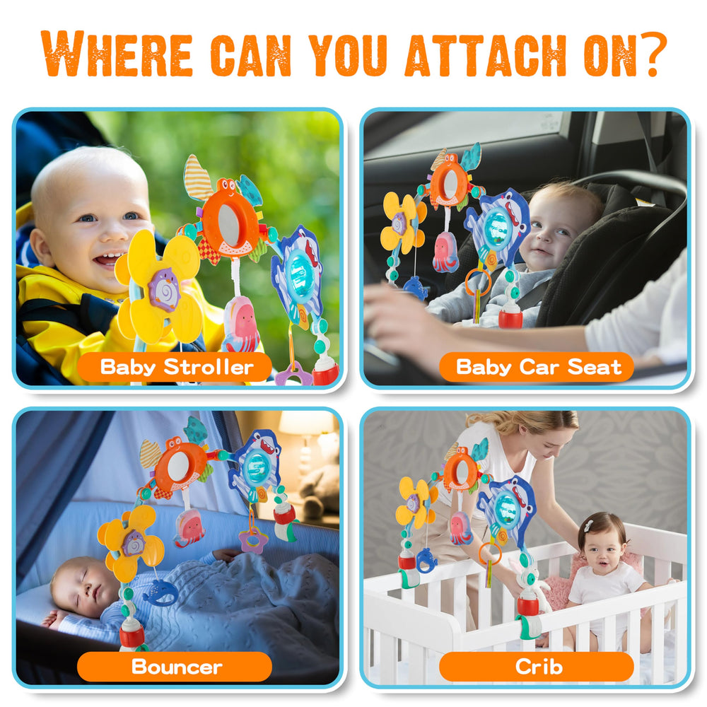 Lynncare universal-fit arch toy securely attaches to gear under 29 inches wide.