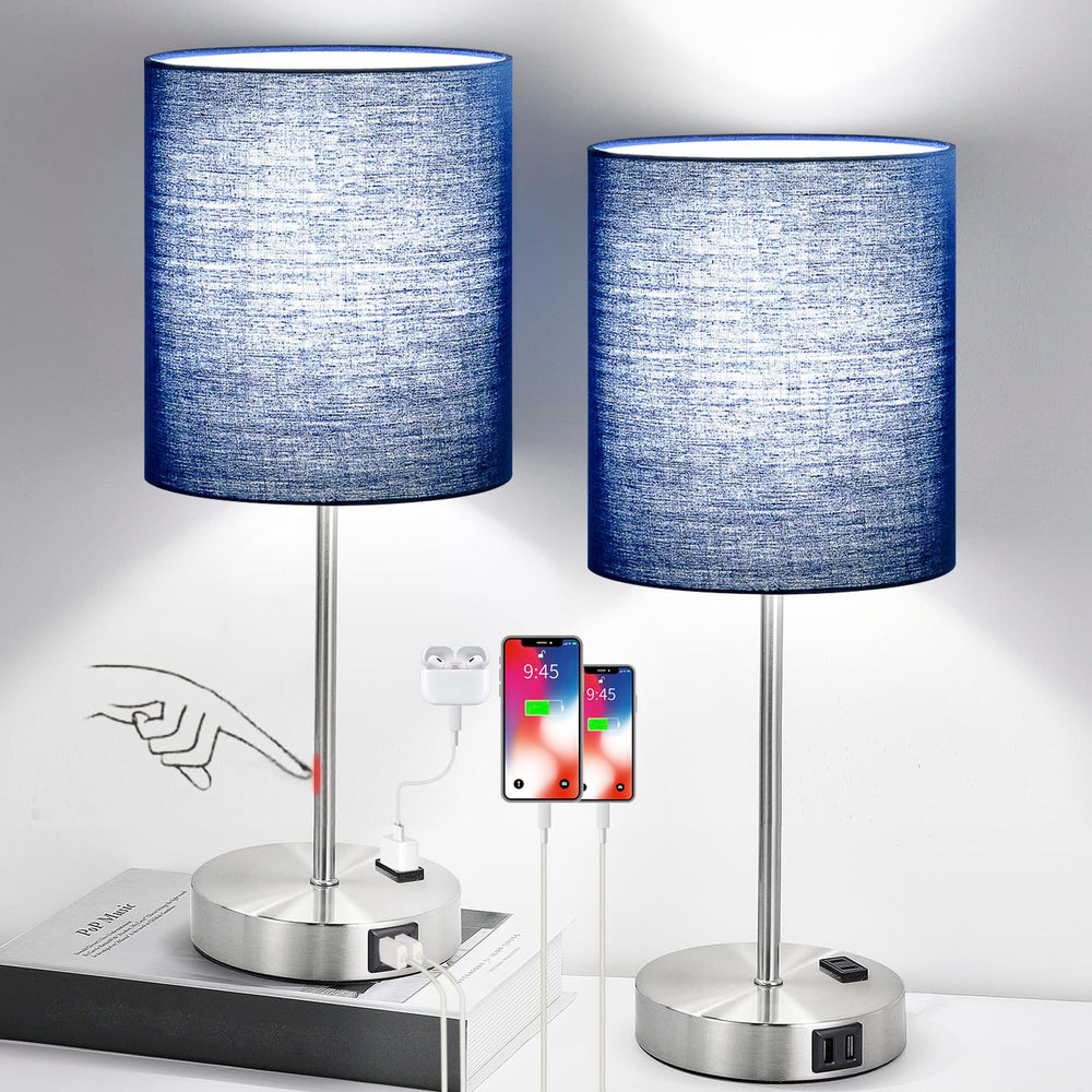 Lynnoland set2 lamps with USB outlet on base for convenient bedside charging.