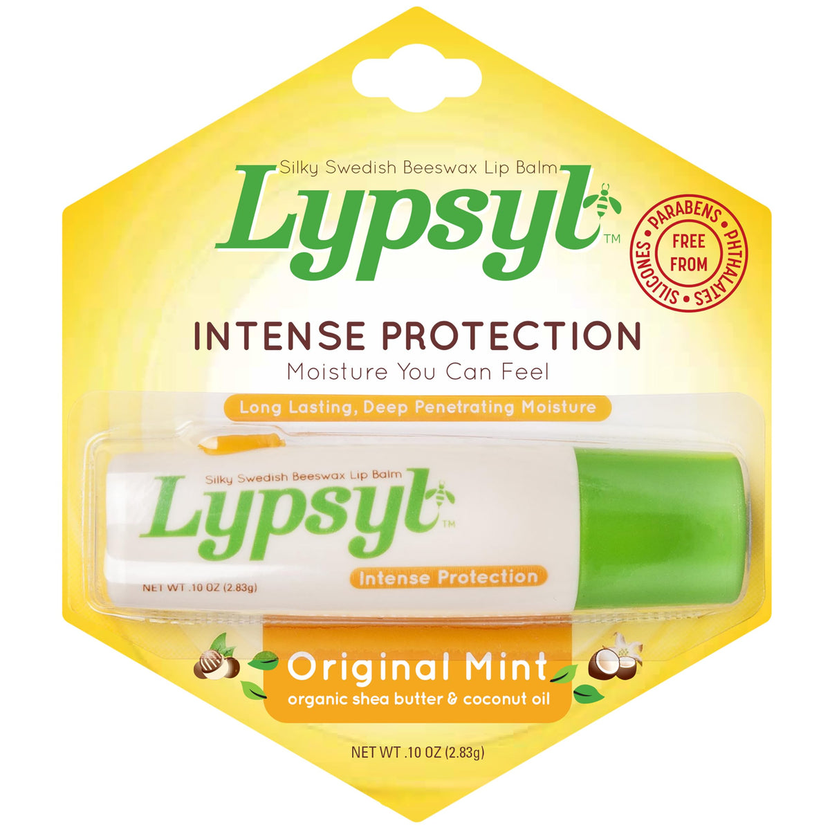 Lypsyl Intense Protection Original Mint lip balm tube with cooling moisture for daily use.
