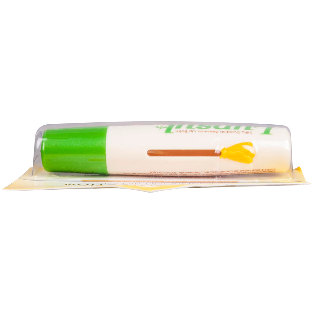 Lypsyl Original Mint lip balm application shows smooth glide and mint scent.