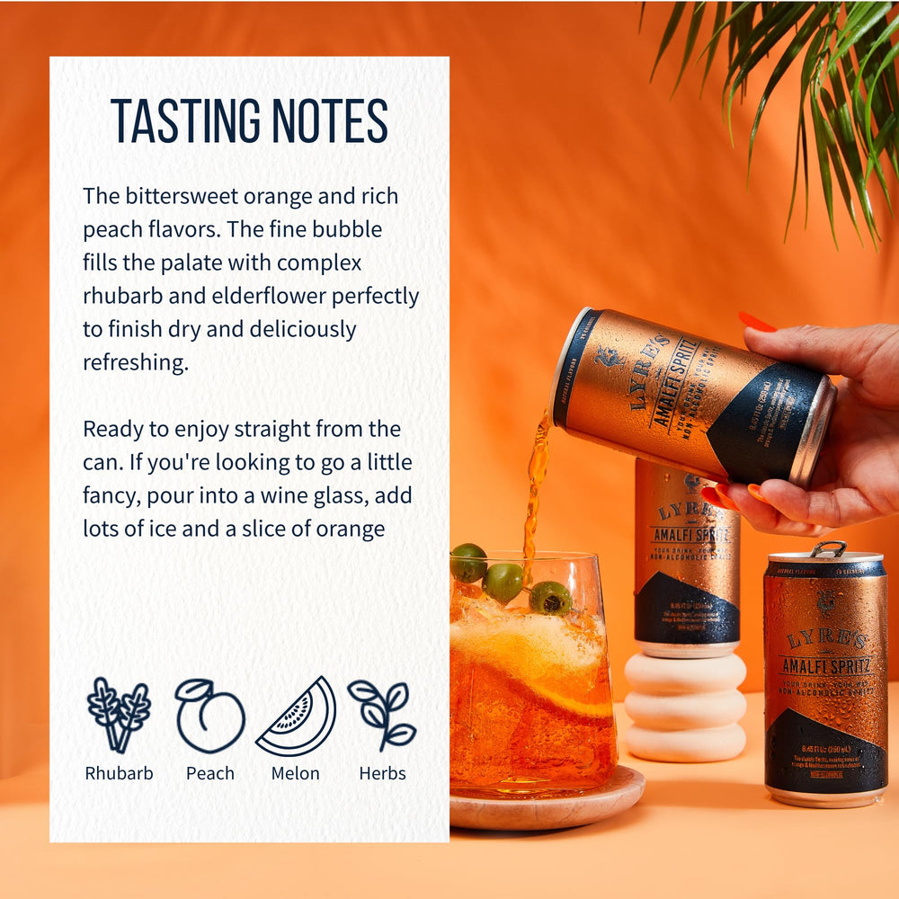 Two glasses of Lyre's Amalfi Spritz with orange garnish