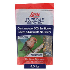 Lyric Supreme Wild Bird Seed bag showcases a nutrient-rich blend inviting diverse songbirds.