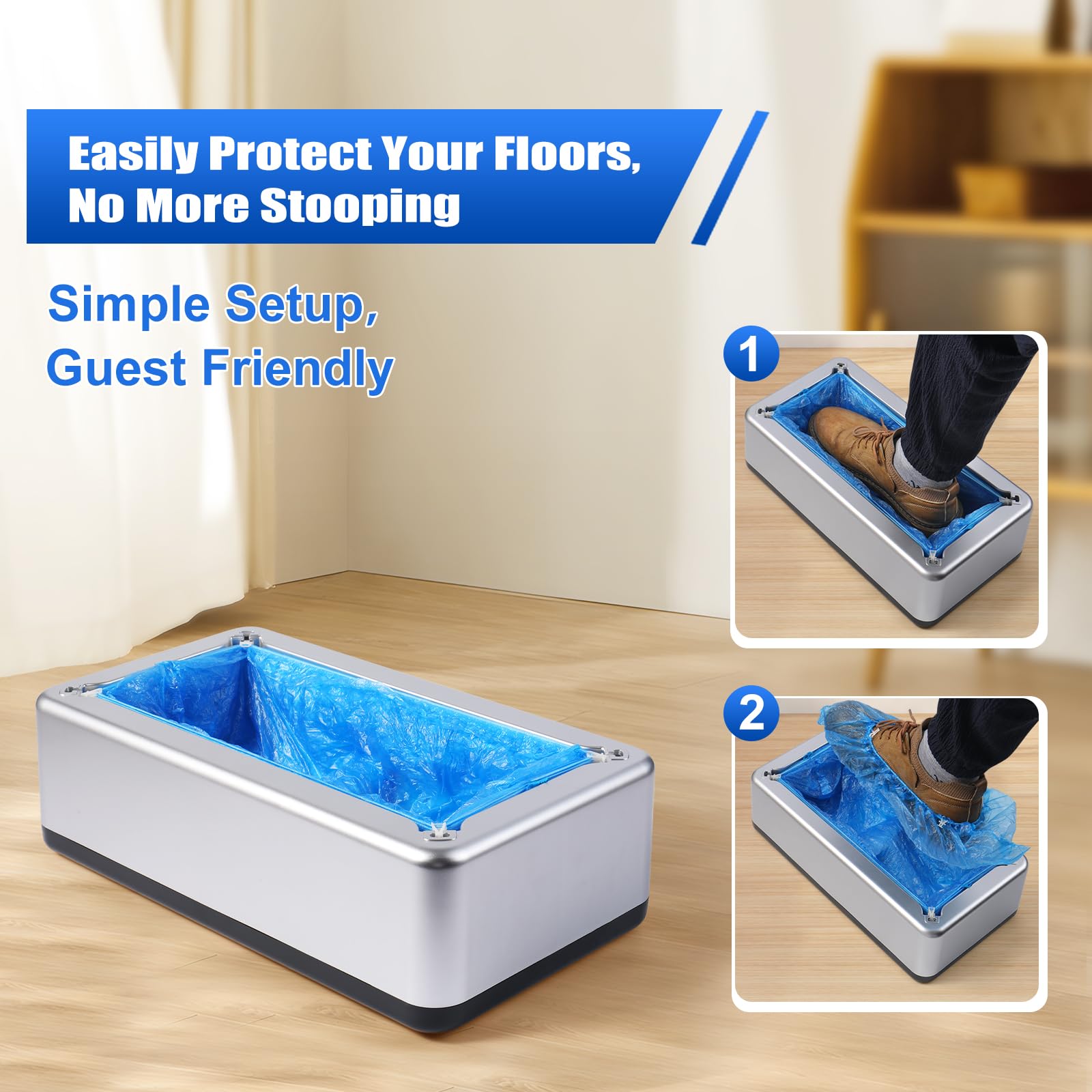 LYSHIYI shoe covers dispenser side view showing pedal operation for hands-free use