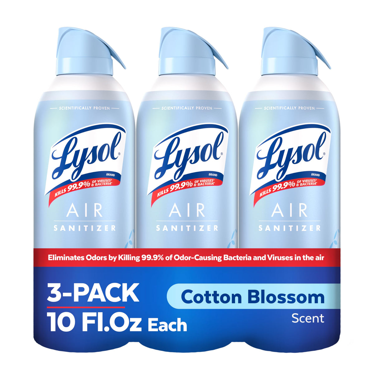 Lysol Air Sanitizer bottle Cotton Blossom for odor elimination and fresh air.