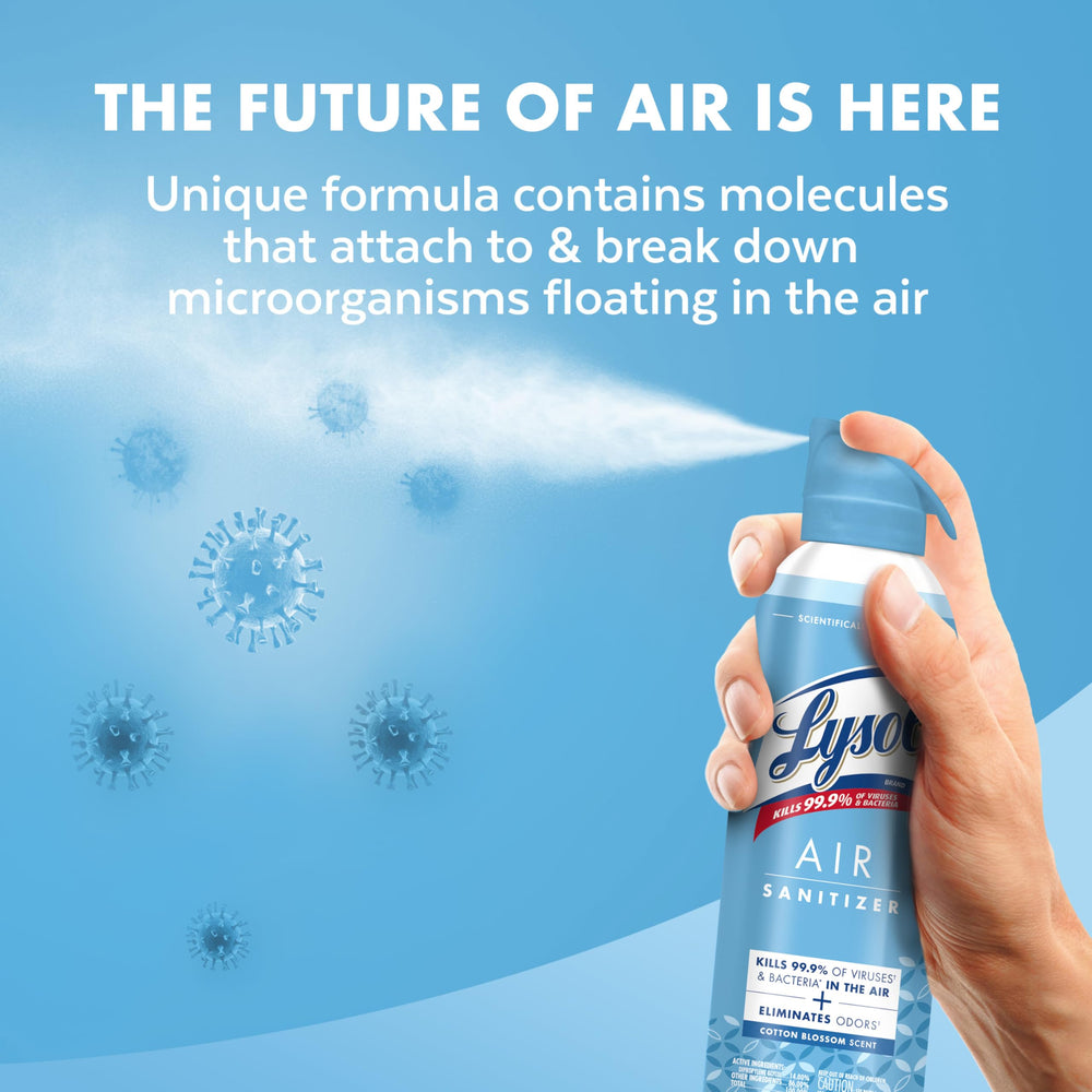 Lysol Air Sanitizer cotton-blossom scent enhances rooms.