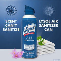 Lysol Air Sanitizer in-use spray shows misting action that freshens air while sanitizing the room