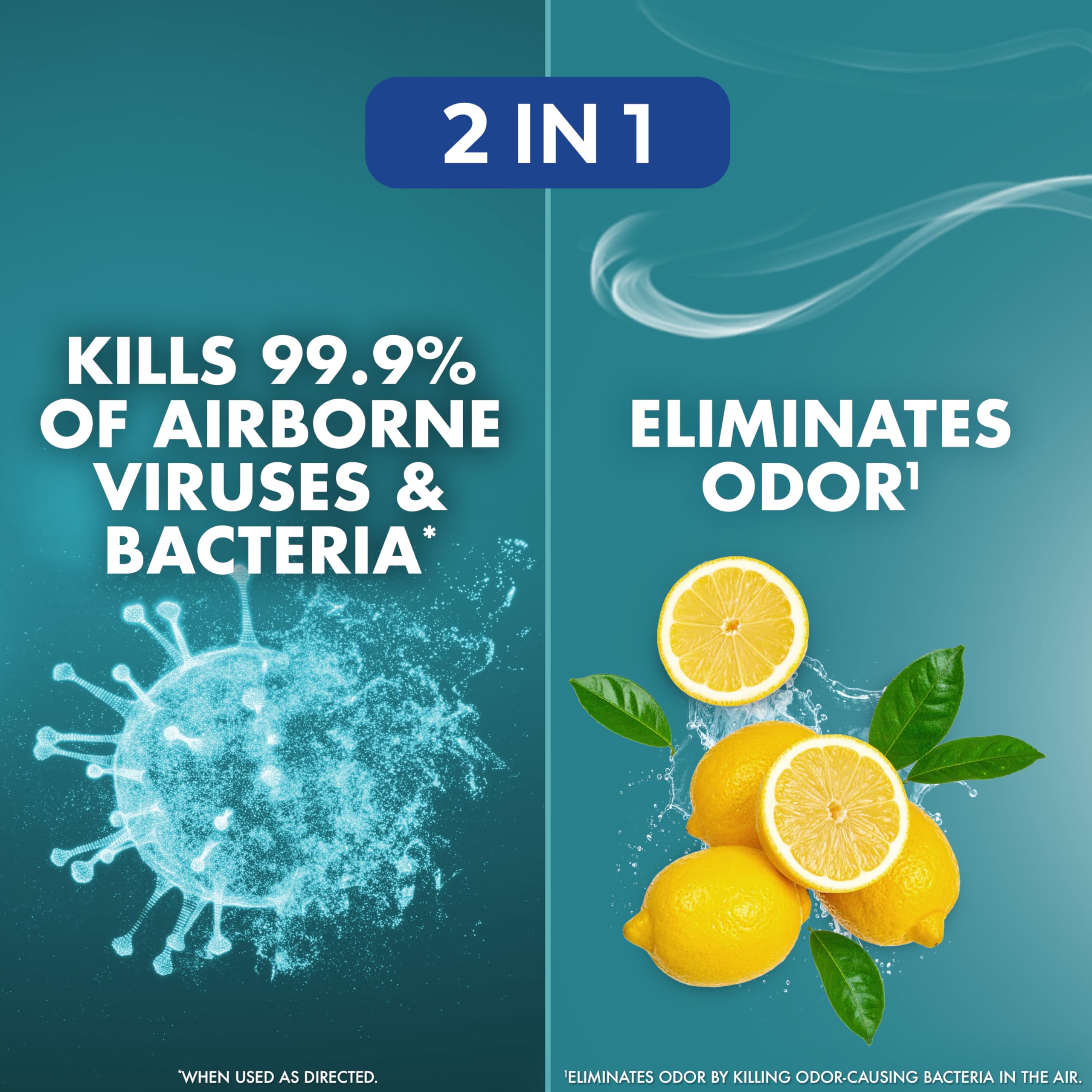 Graphic illustrating odor elimination by Lysol Air Sanitizer.