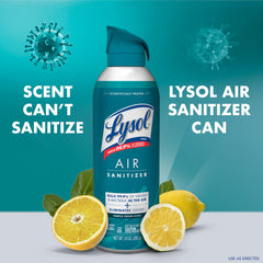 Lysol spray in action releasing a fine mist to sanitize the air.