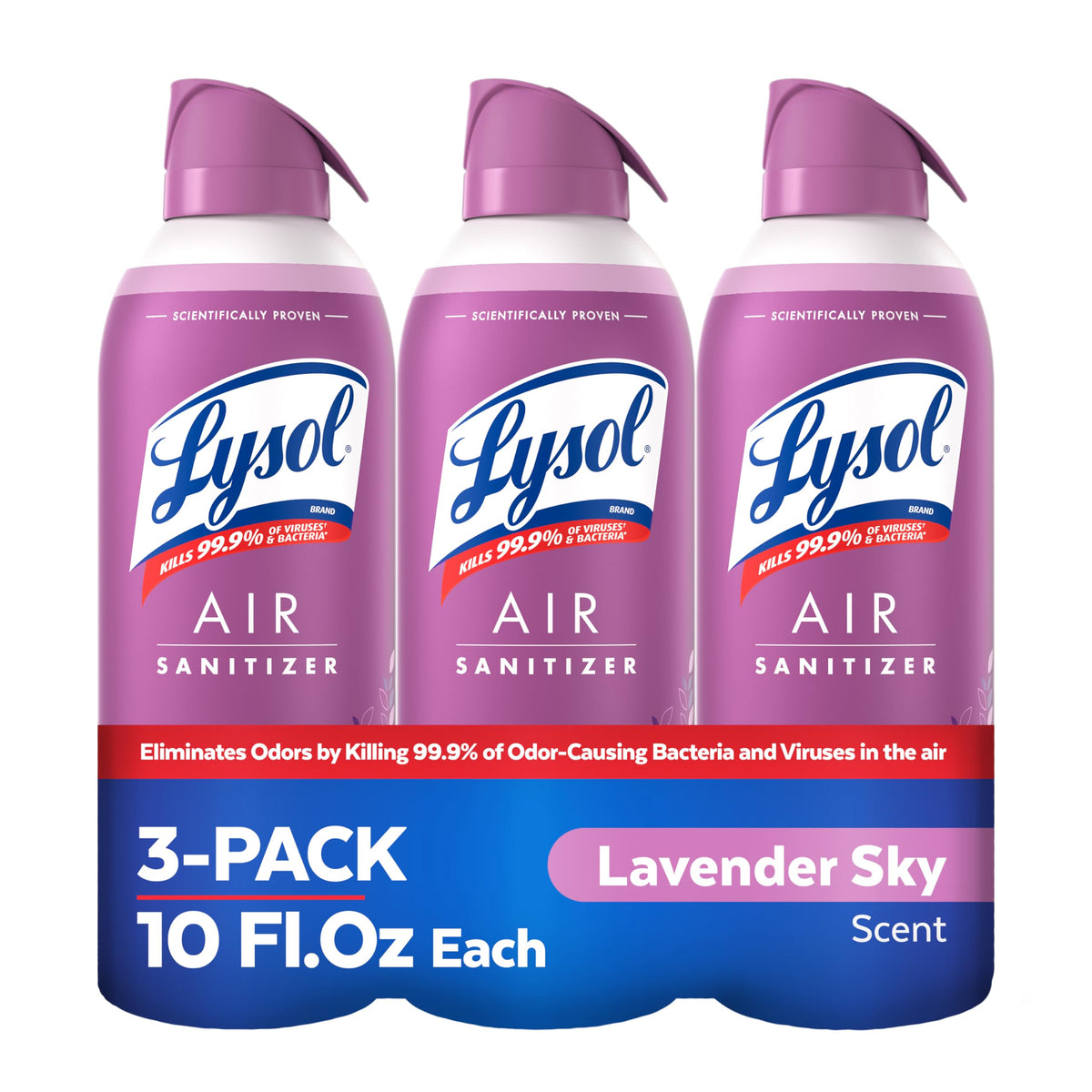 Lysol Air Sanitizer spray bottle dispersing mist to purify indoor air and reduce odors.