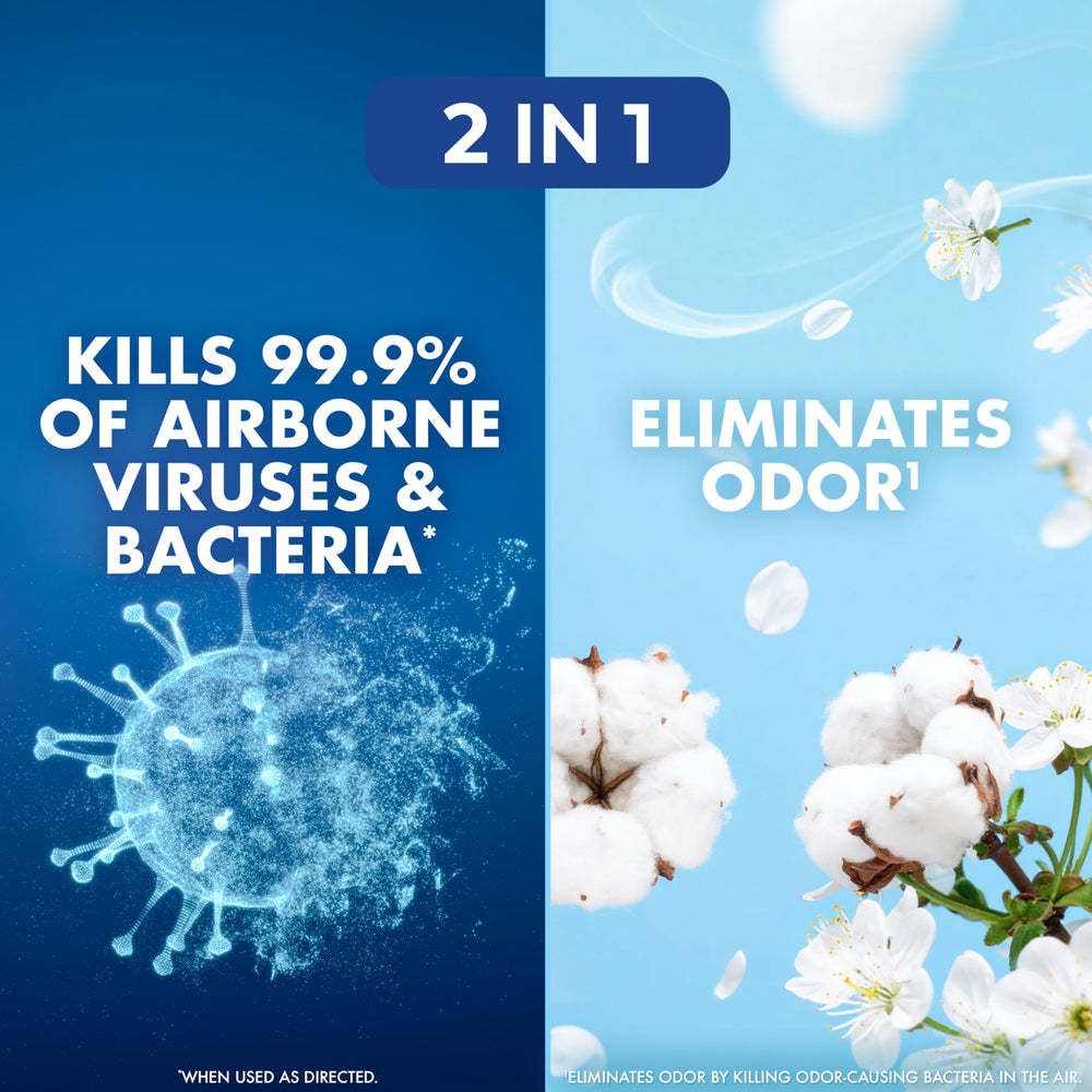 Lysol Air Sanitizer spray mist dispersing to sanitize air and reduce odors.