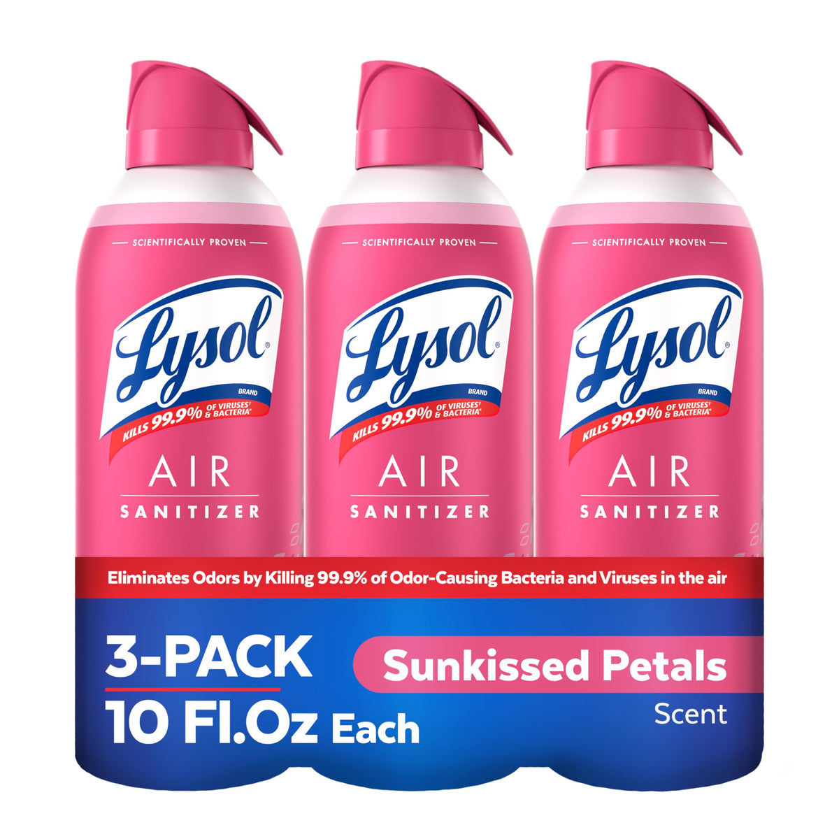 Lysol Air Sanitizer Spray pack of 3 bottles ready to sanitize air.