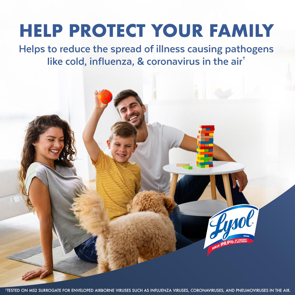 Lysol Air Sanitizer white-linen fragrance adds a fresh, crisp scent to any room