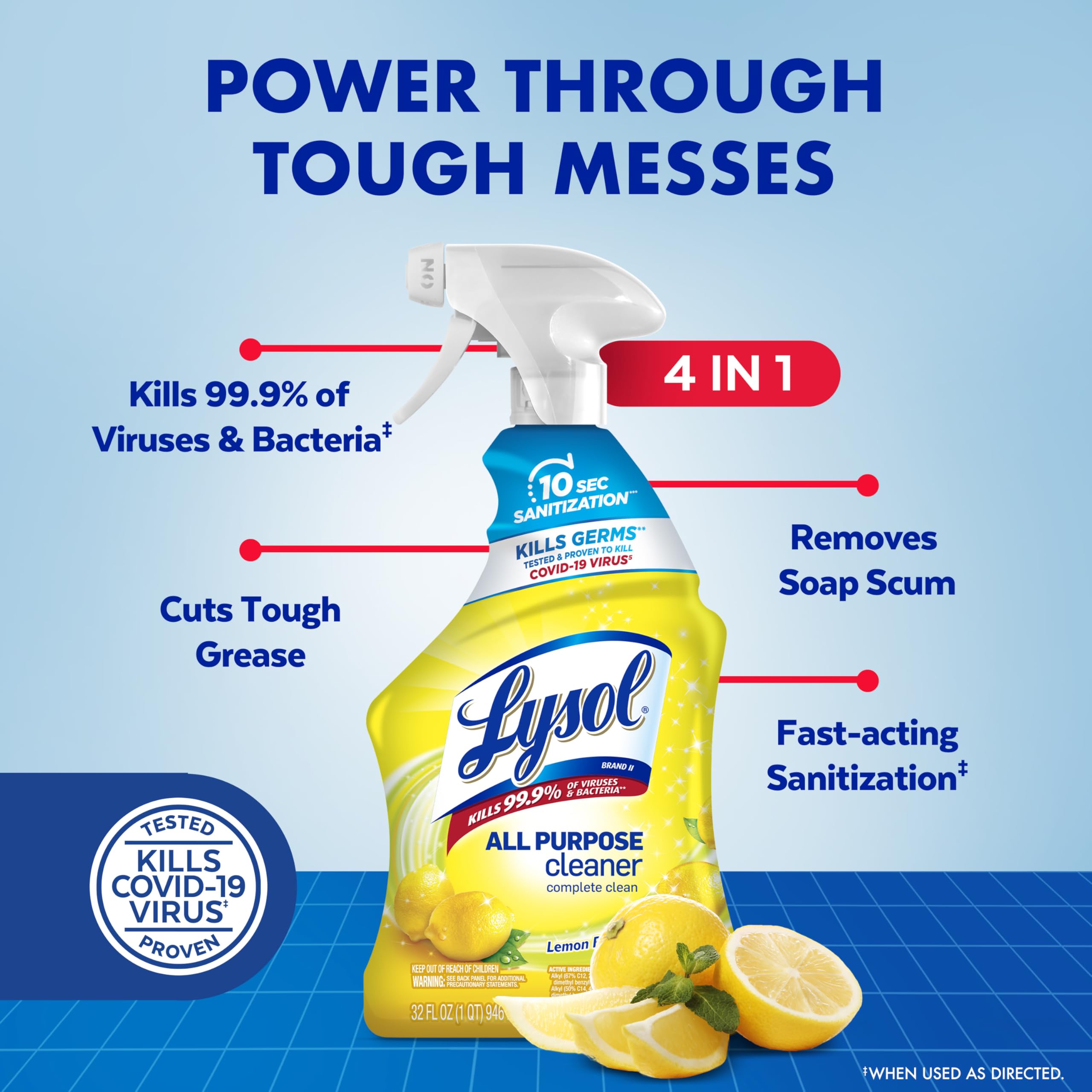 Lysol Lemon Breeze spray on a kitchen counter removes grease with a fresh scent