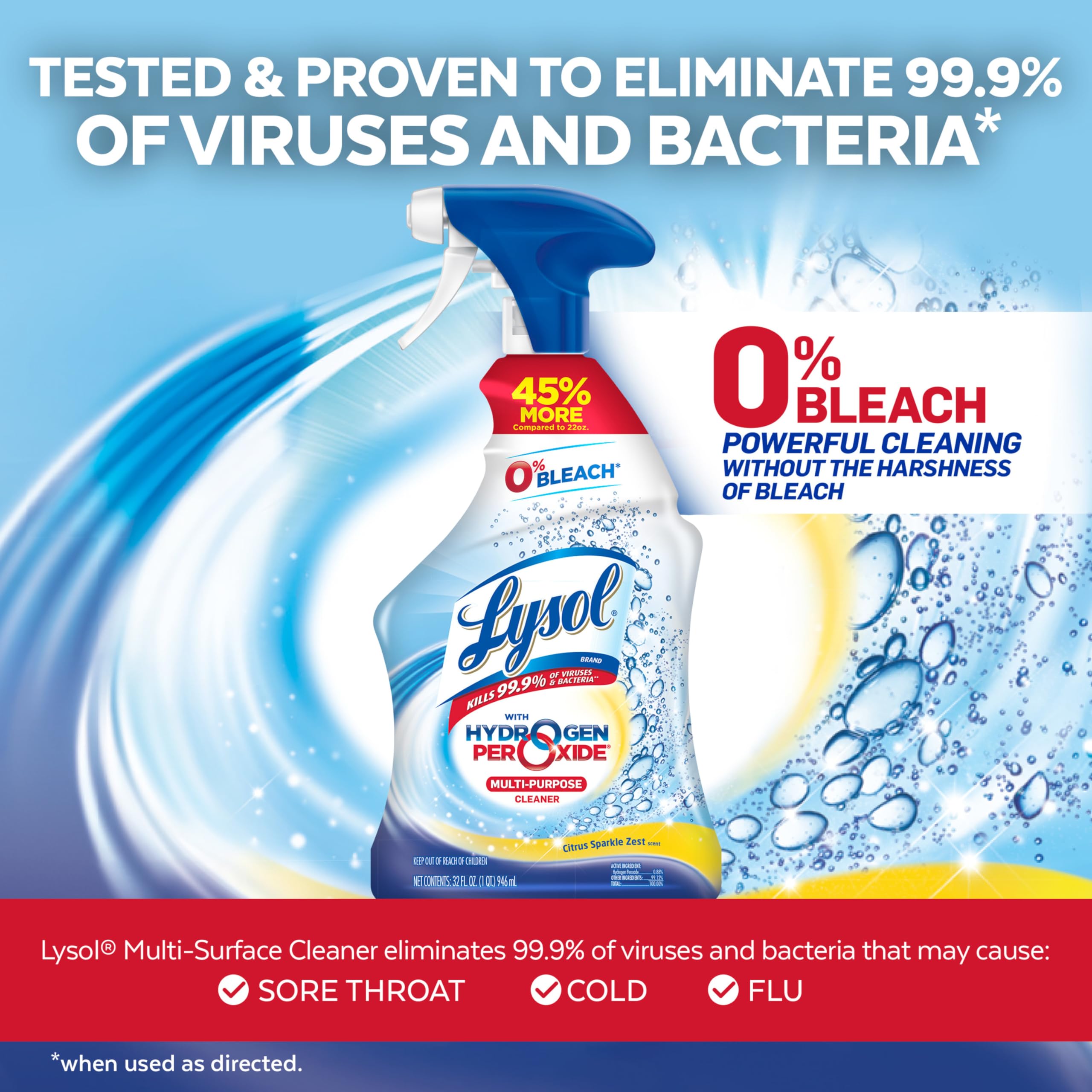 Lysol cleaner bleach-free formula on label highlights safety and clean power.