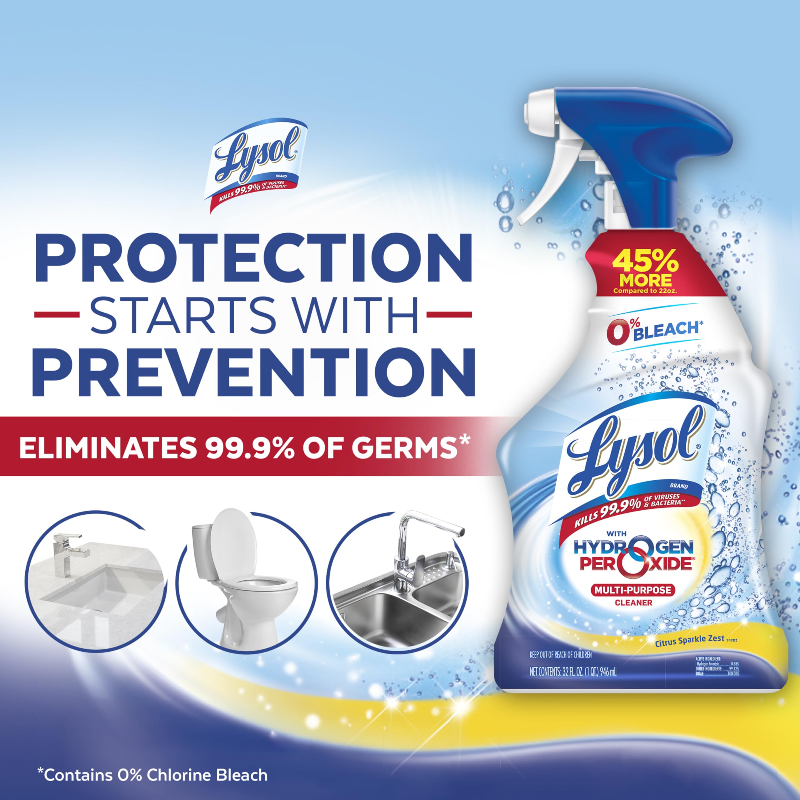 Lysol Citrus Sparkle Zest label emphasizes fresh scent and effective cleaning.
