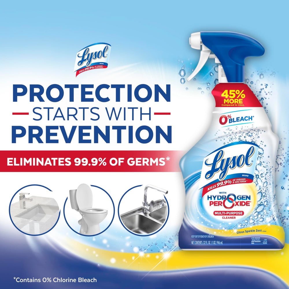 Lysol Citrus Sparkle Zest label emphasizes fresh scent and effective cleaning.