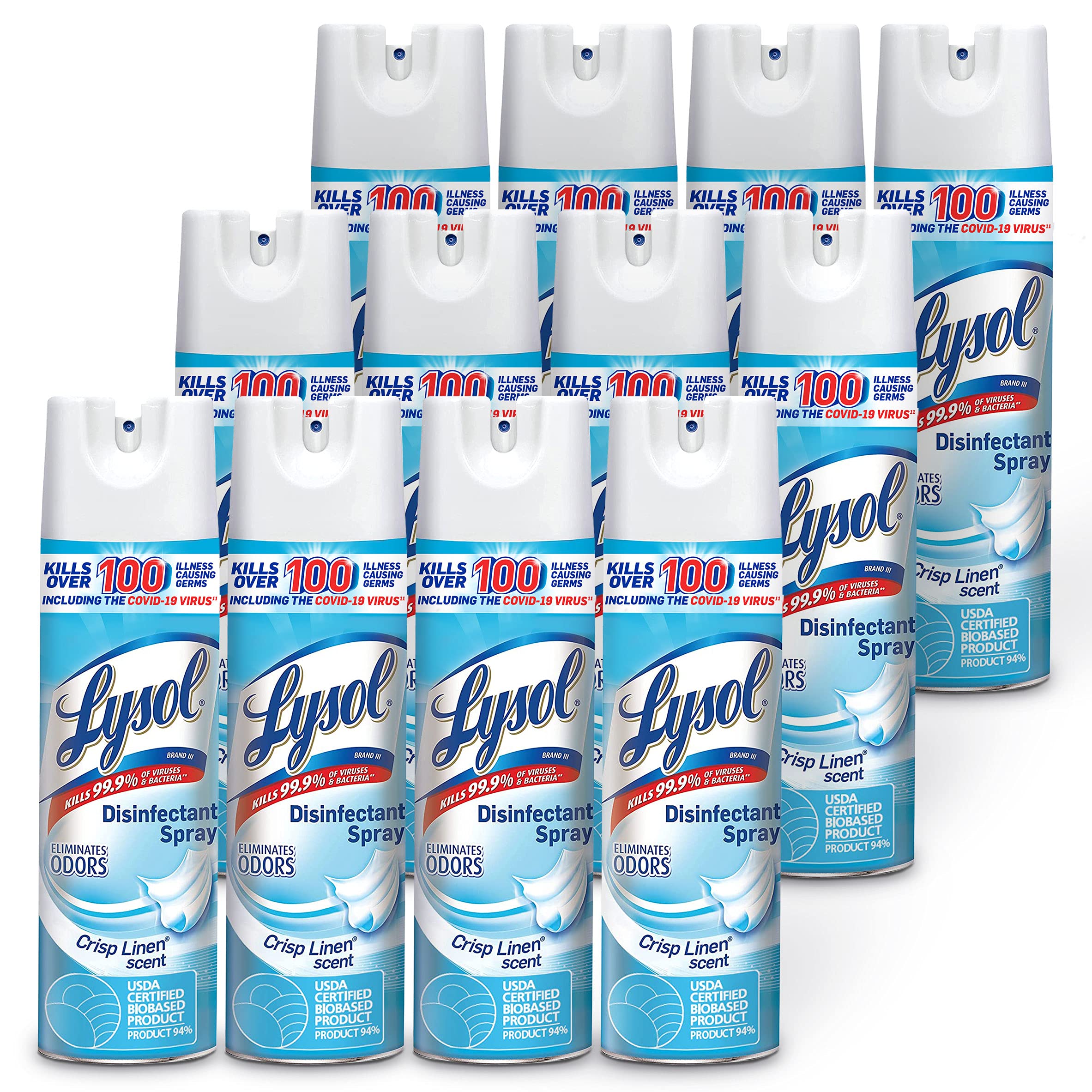 Lysol Disinfectant Spray bottle with Crisp Linen scent for room sanitizing