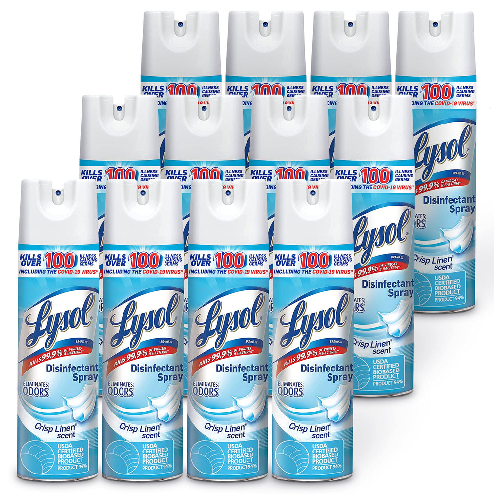 Lysol Disinfectant Spray bottle with Crisp Linen scent for room sanitizing