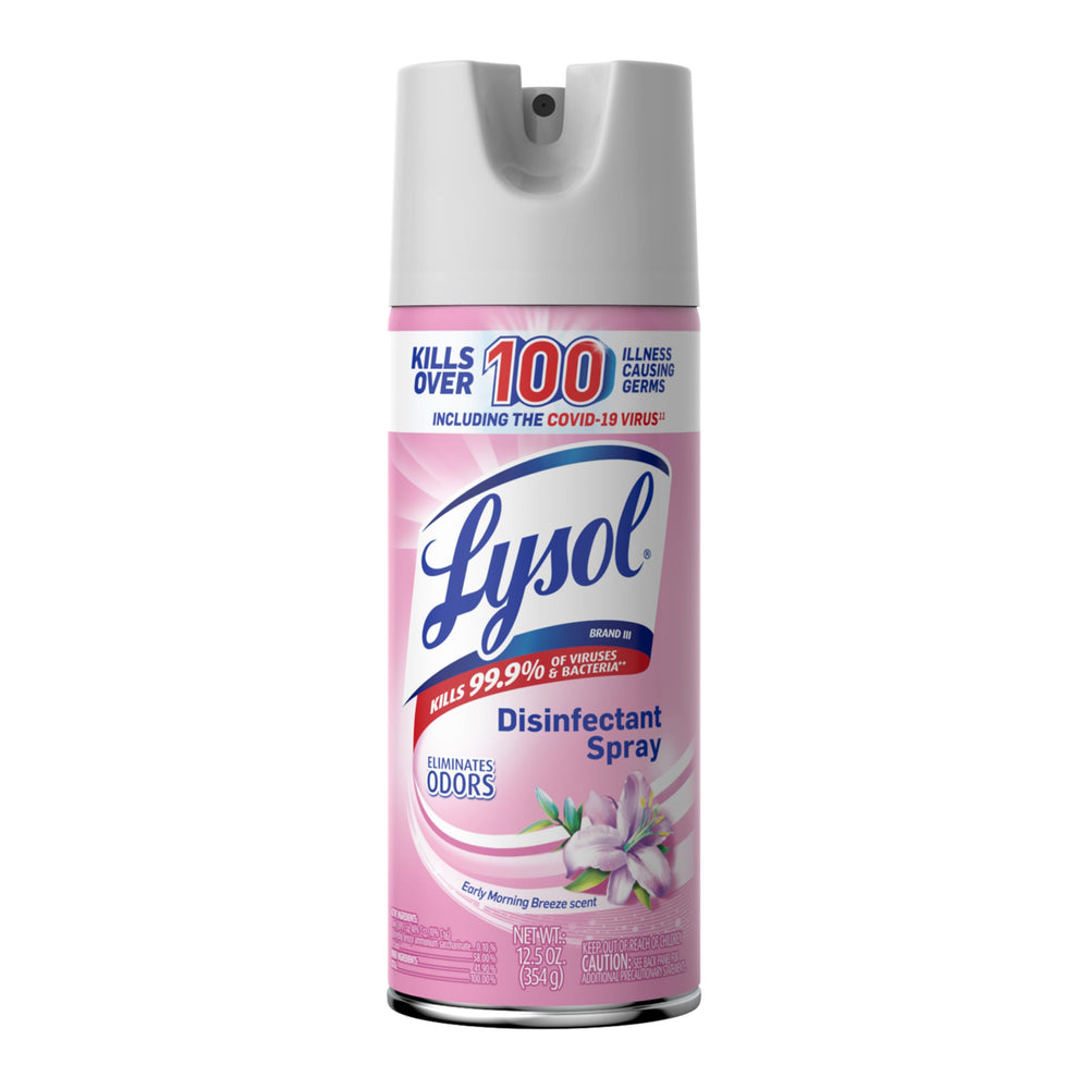 Lysol Disinfectant Spray Early Morning Breeze bottle front ready to sanitize surfaces.