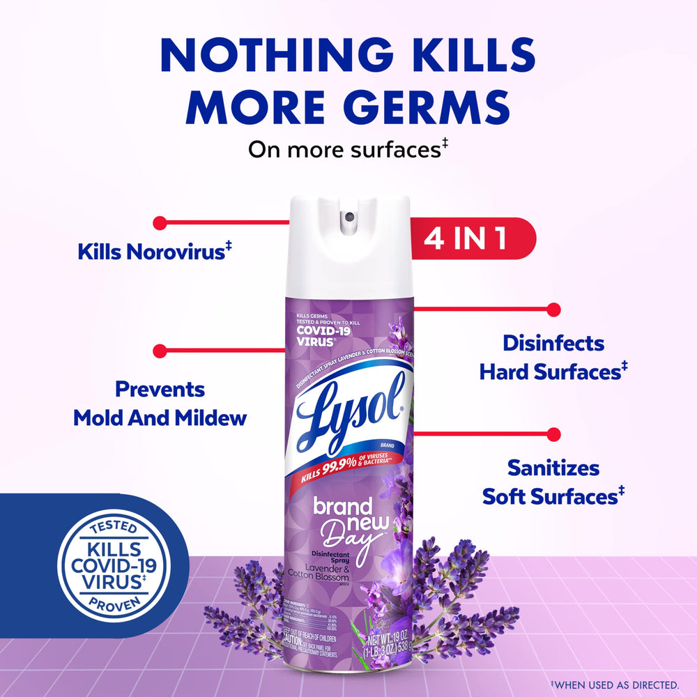 Lysol spray on couch showing soft surface sanitization