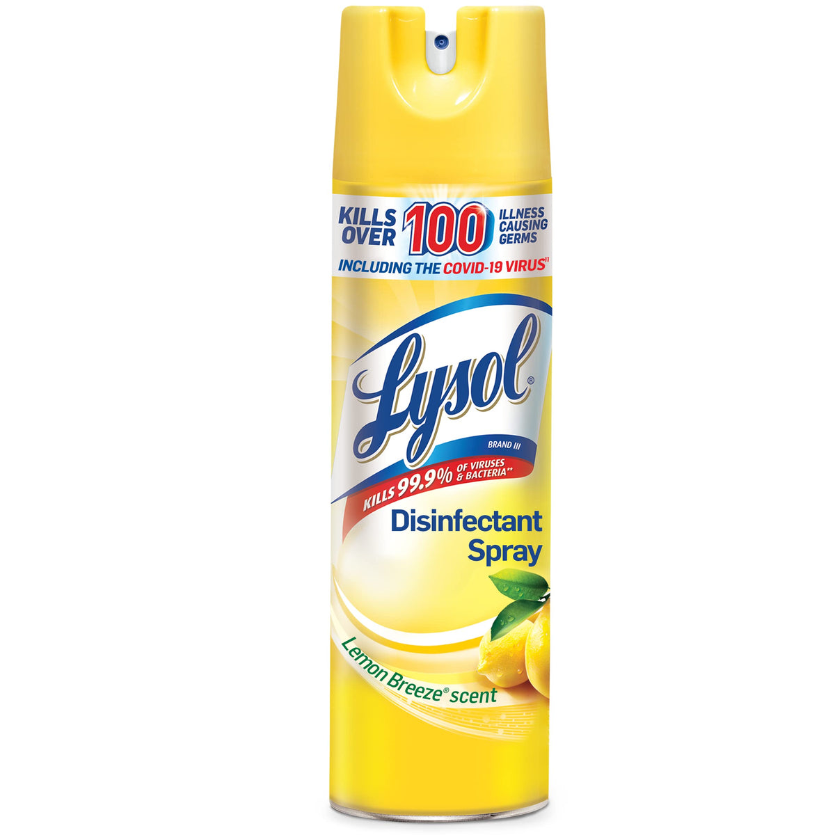 Lysol Disinfectant Spray Lemon Breeze 19oz bottle for quick surface disinfection.
