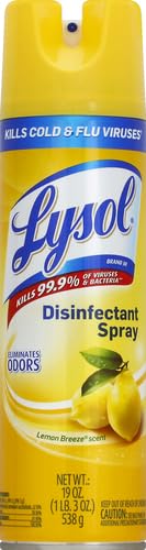 Lysol Disinfectant Spray Lemon Breeze angled bottle ready for use.