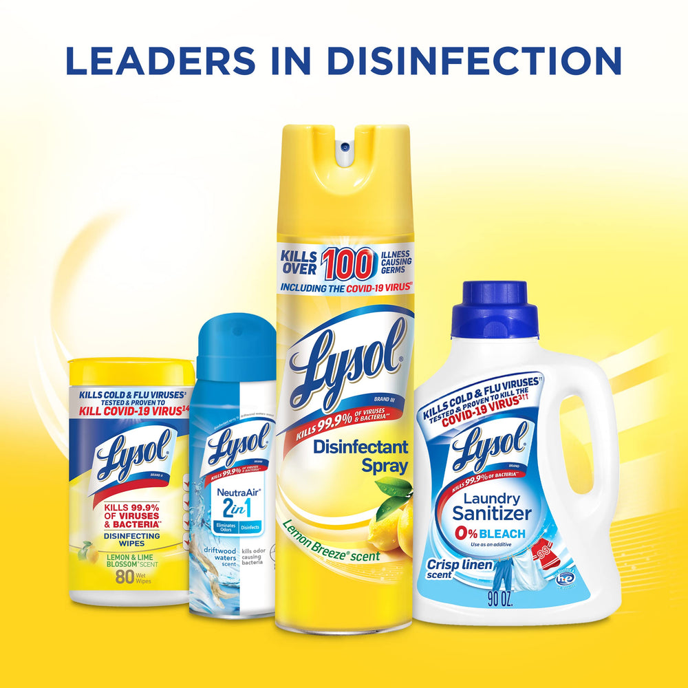 Lysol Disinfectant Spray Lemon Breeze on high-touch areas like doorknobs.