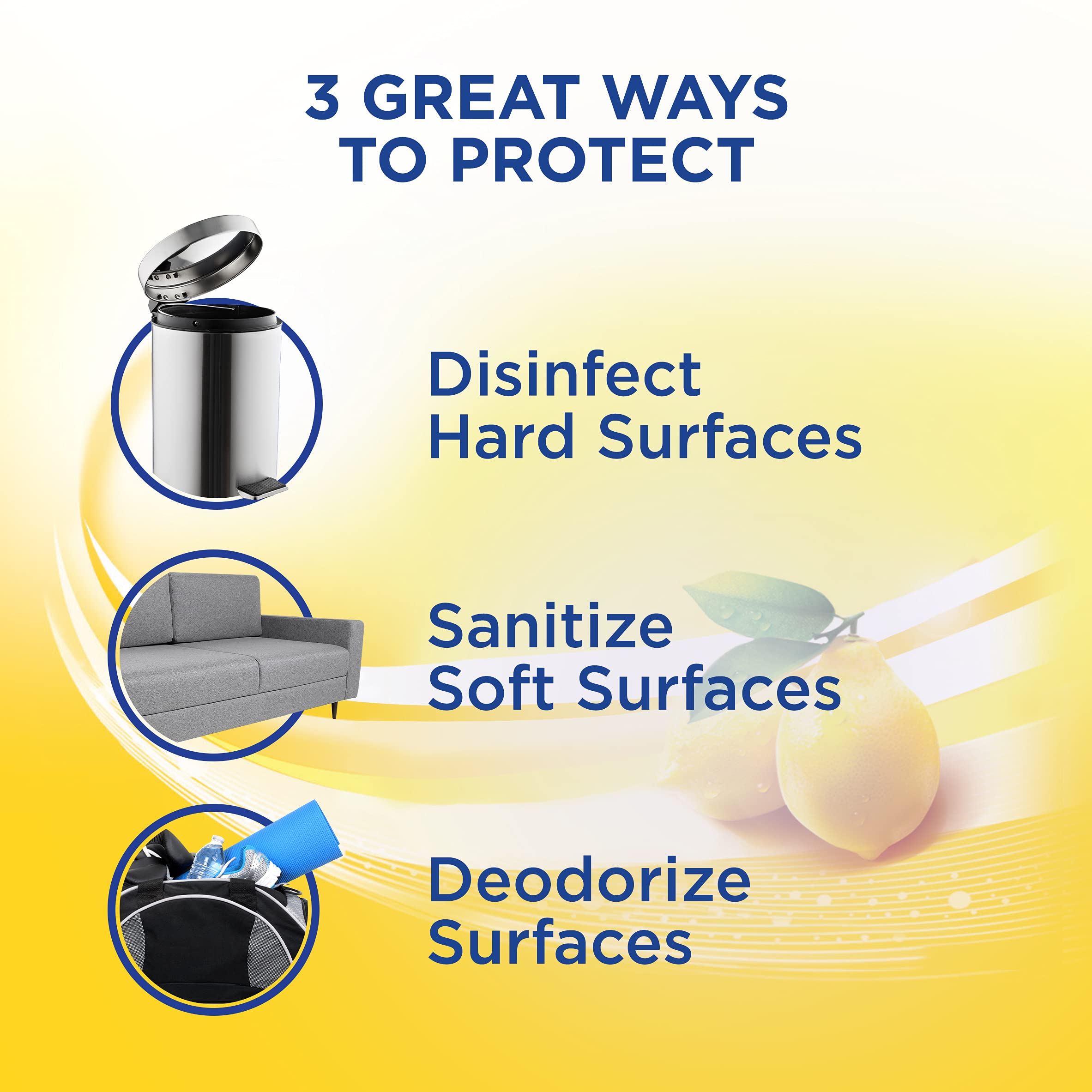 Lysol Disinfectant Spray Lemon Breeze on a kitchen counter for cleaning.