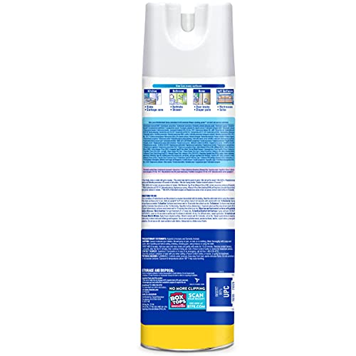 Lysol Disinfectant Spray Lemon Breeze label close-up showing fragrance and power.