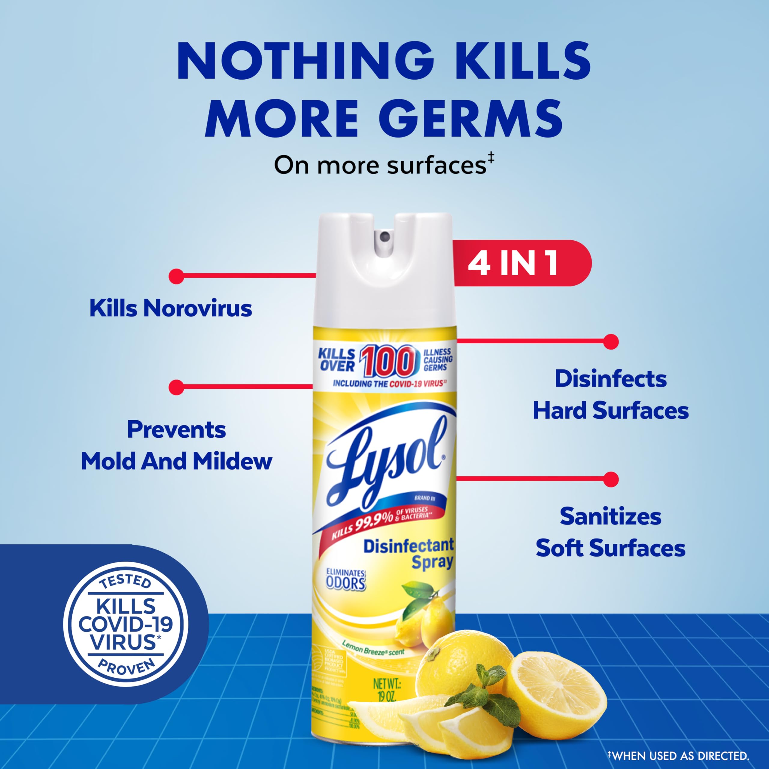 Lysol Disinfectant Spray Lemon Breeze mist application on surfaces