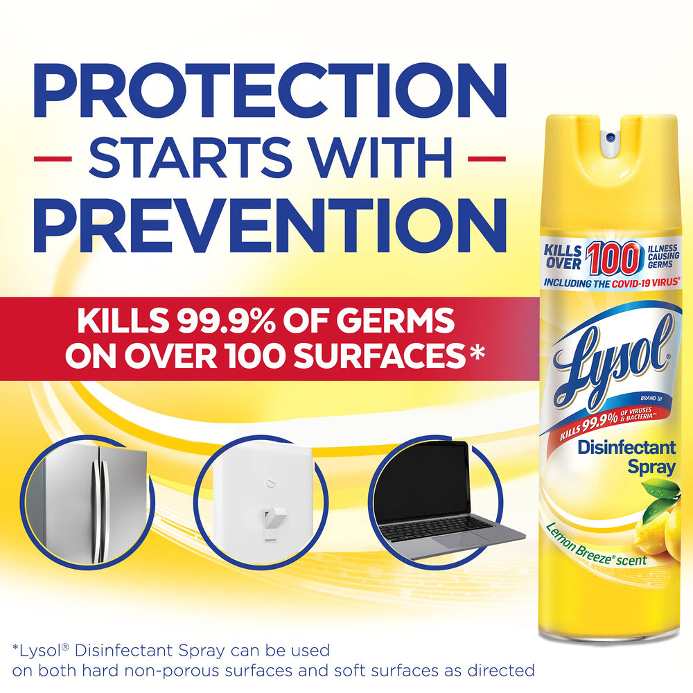 Lysol Disinfectant Spray Lemon Breeze on soft furnishings like sofas.
