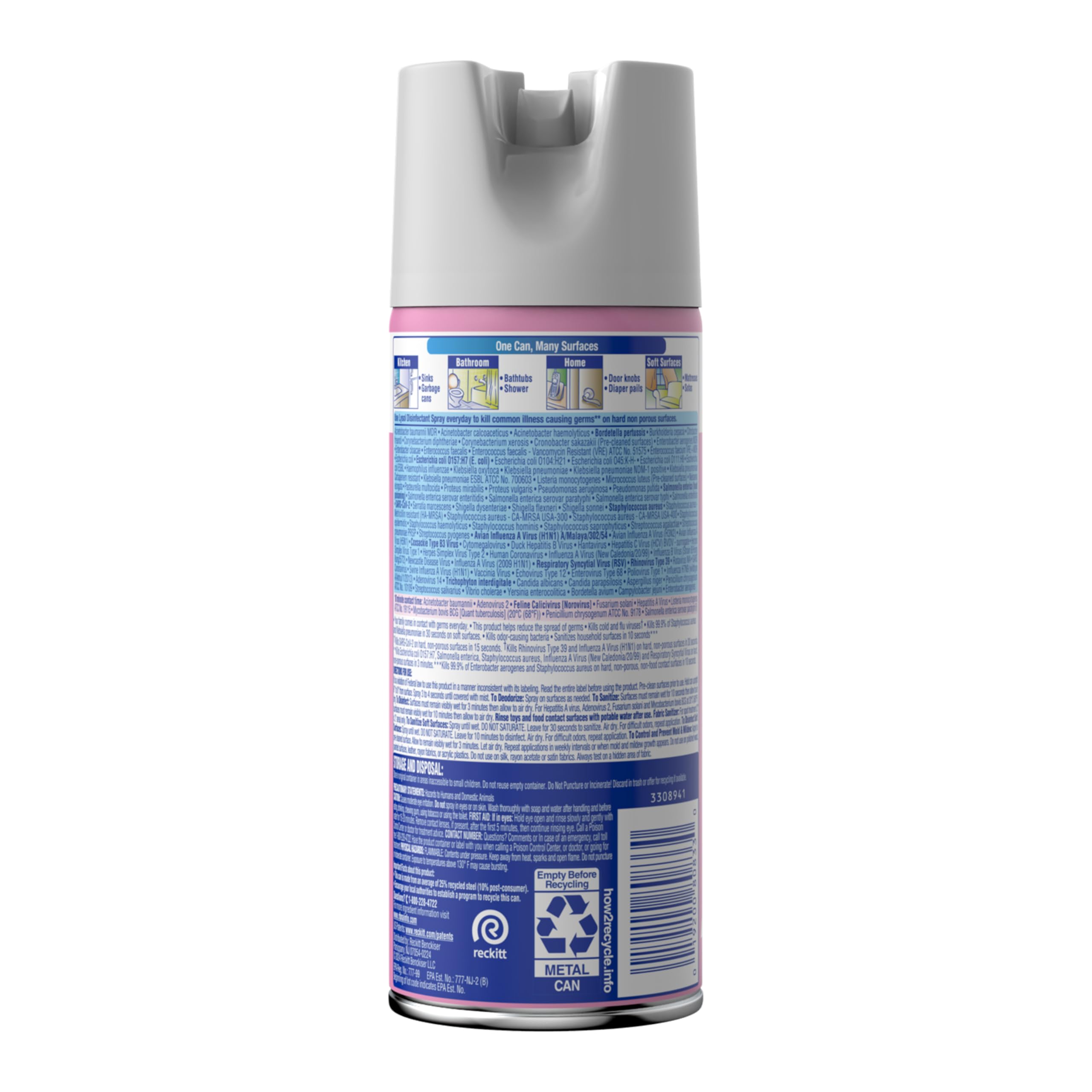 Packaging variations of Lysol Disinfectant Spray on a shelf.