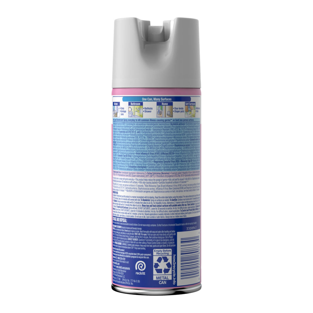 Packaging variations of Lysol Disinfectant Spray on a shelf.