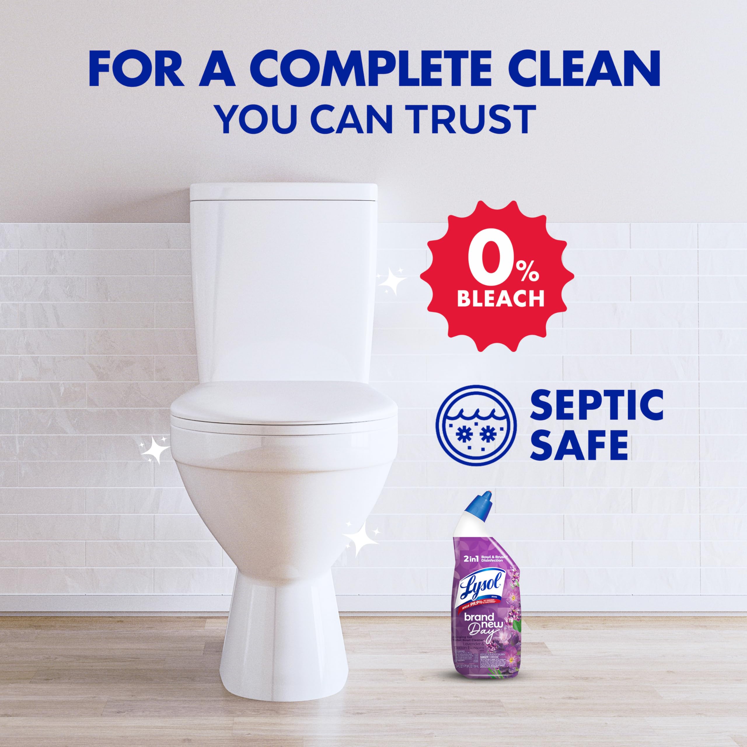 Lysol disinfecting gel cleans the toilet bowl and brush.