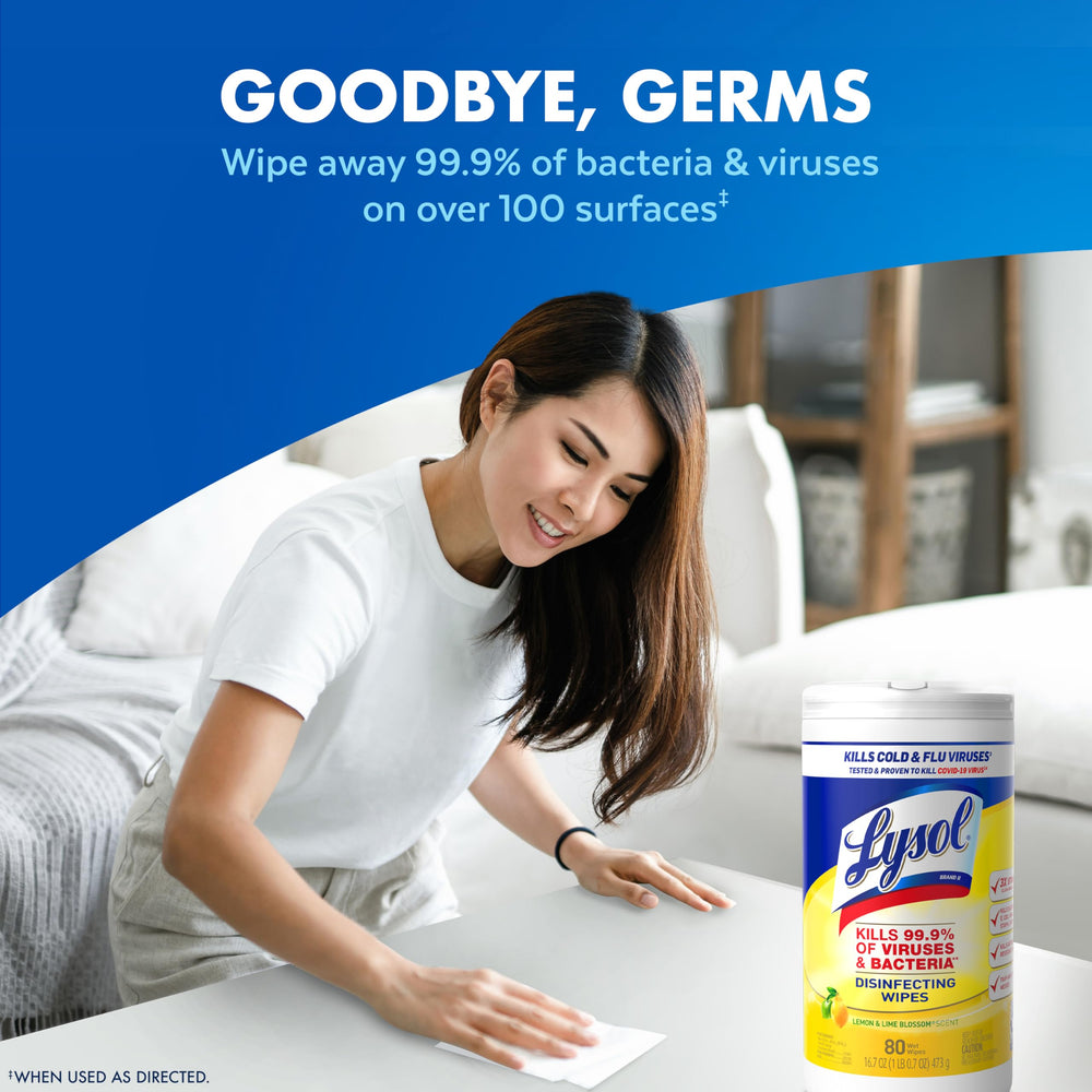 Lysol Disinfecting Wipes Bundle in dorm room setup for shared spaces and quick cleaning