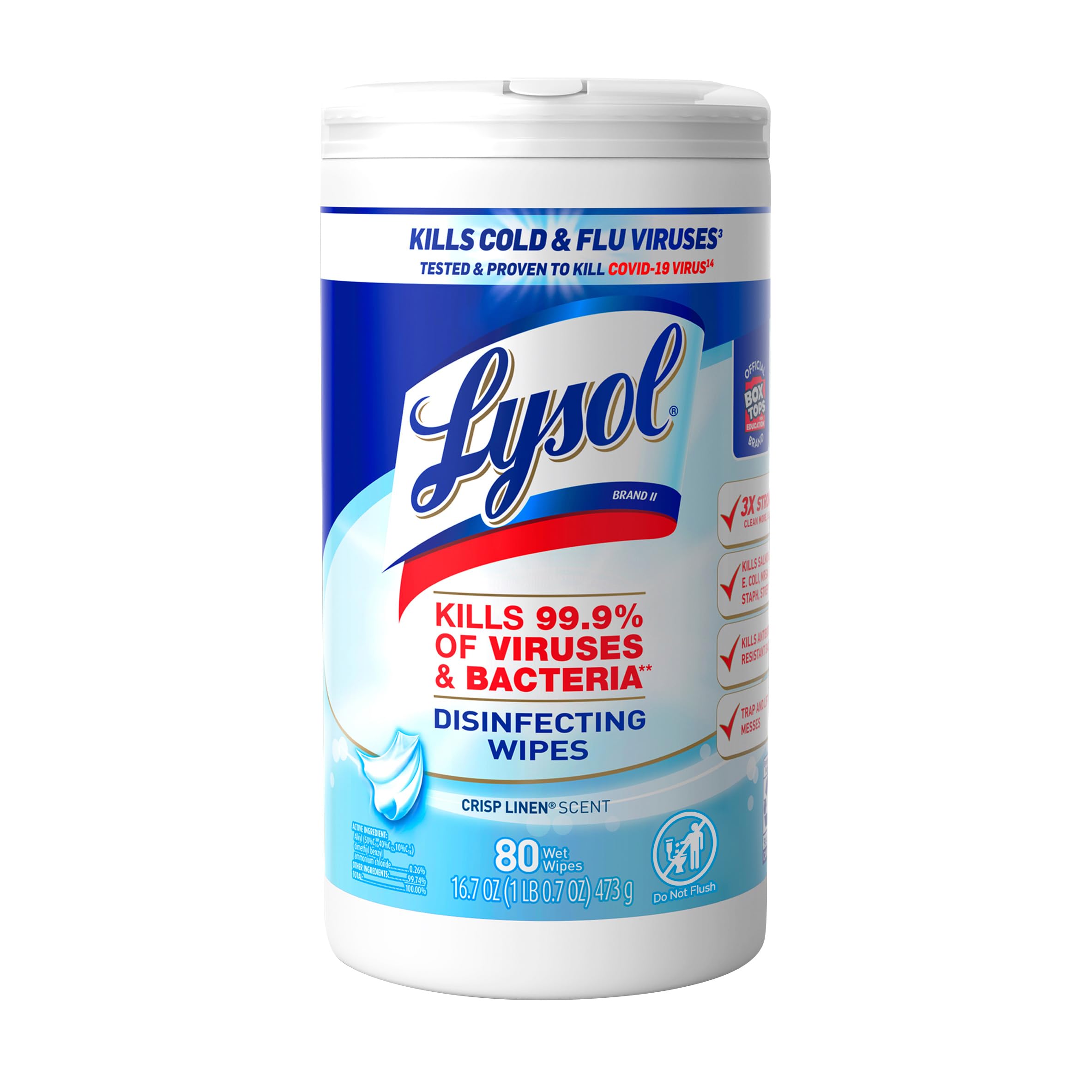 Lysol Disinfecting Wipes Crisp Linen bottle for quick surface disinfection