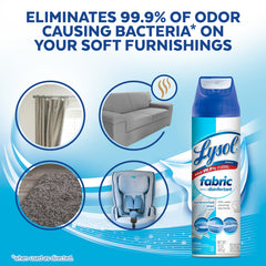 Pet beds being treated with Lysol Fabric Disinfectant Spray to neutralize odors.
