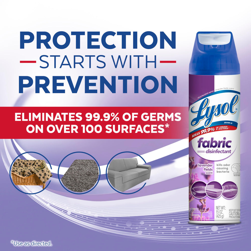 Lysol Fabric Disinfectant Spray car-seat-focus emphasizes fresh fabrics in vehicles.
