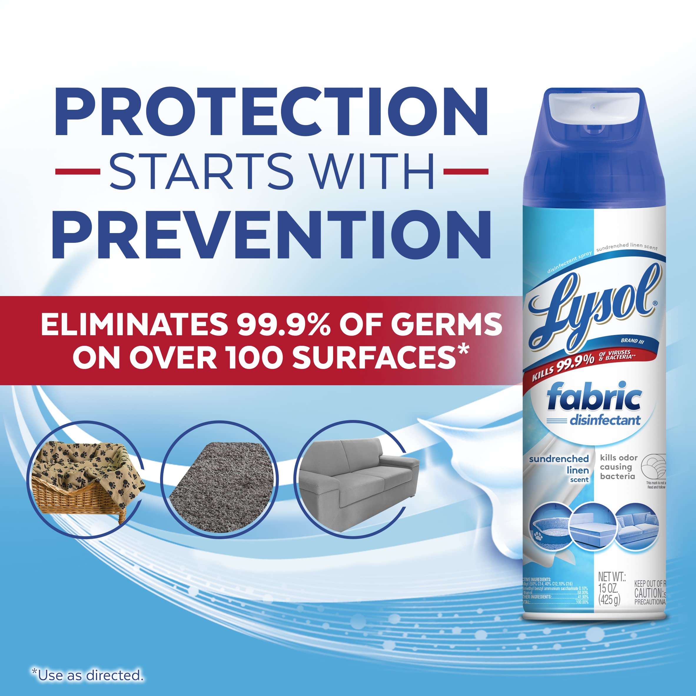 Lysol Fabric Disinfectant Spray for car seats and pet beds deodoration and sanitation.