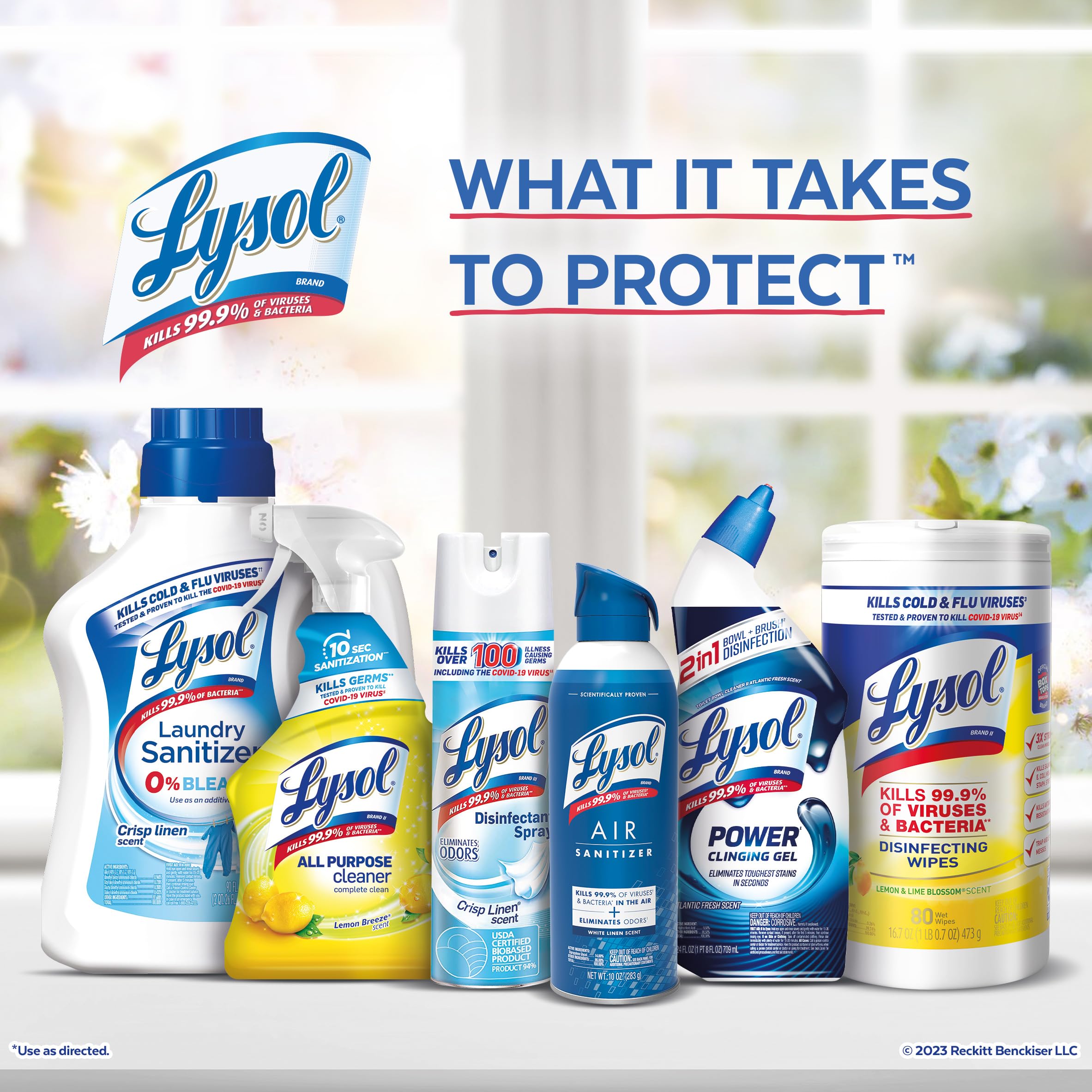 Lysol Fabric Disinfectant Spray packaging shows a 3-pack for home use.